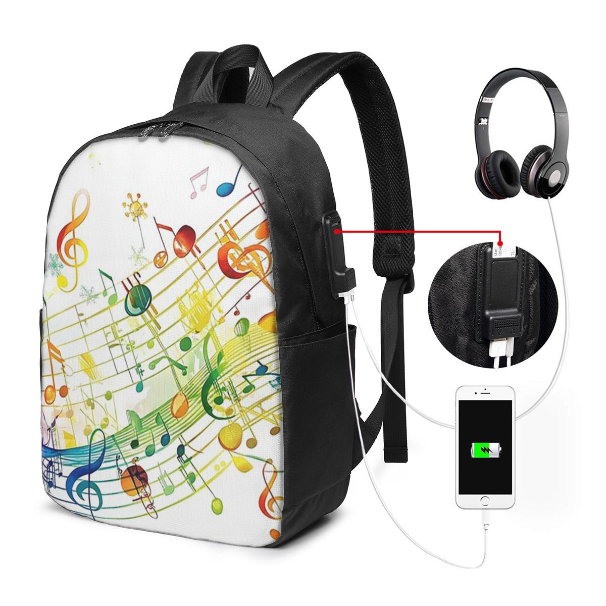 Laptop Bag - 抽象的なピアノの鍵盤と音符バックパック旅行ノートバッグコンピュータ大学生スクールバッグラップトップショルダーバッグ