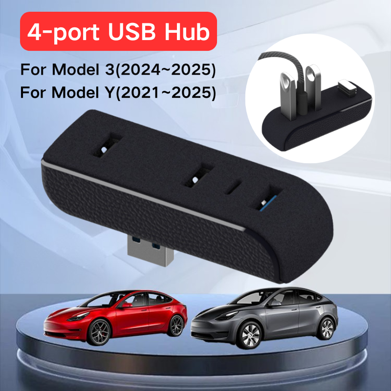 Usb C Hub - アップグレード4ポートUSBハブエクステンダー充電器データ同期スプリッターUSB＆Type-C テスラモデル3 2024–2025 Y 2021–2025 グローブボックスドック用