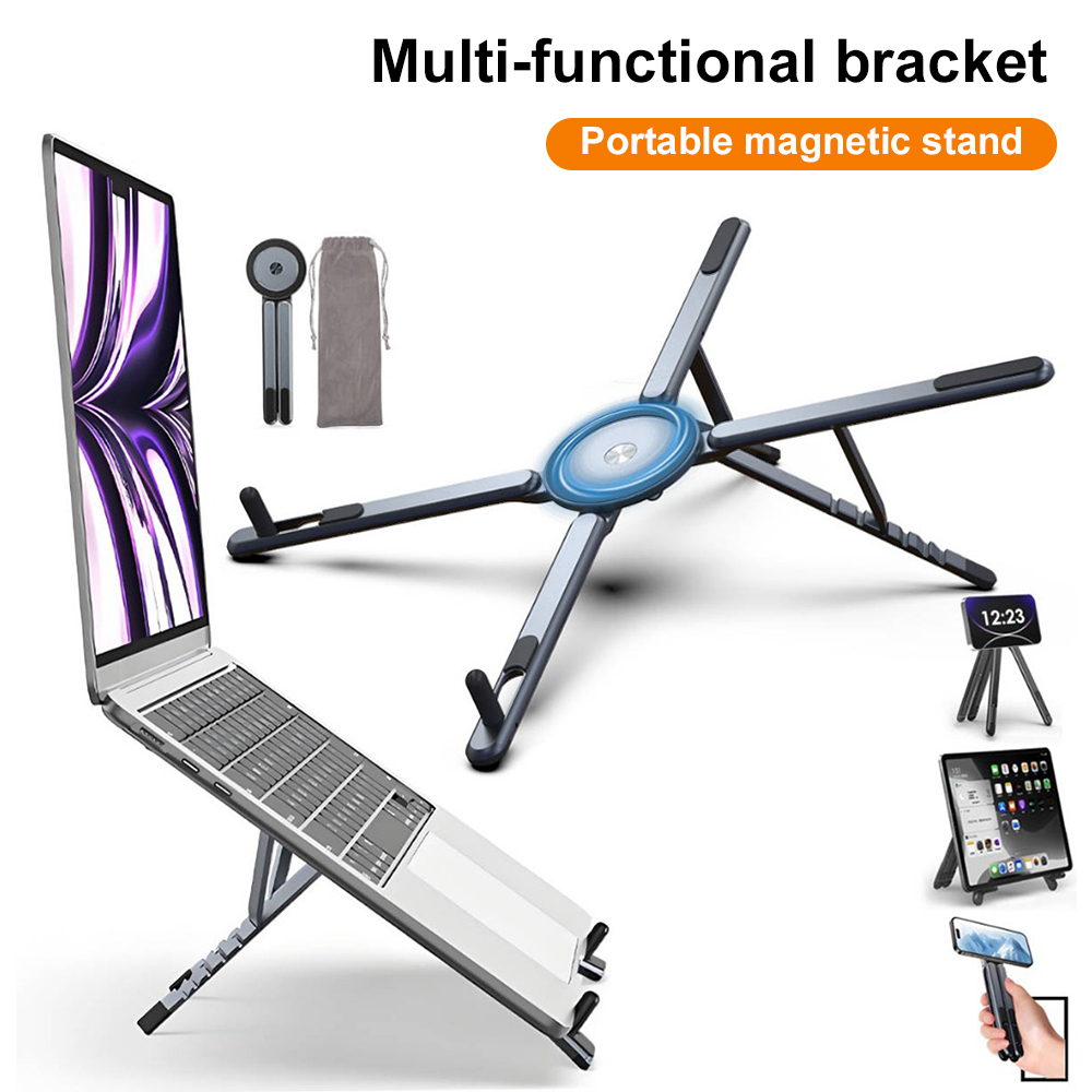 Laptop Stand - 携帯電話用マグネット式ホルダー＆自撮り棒 3-in-1 折りたたみ式三脚スタンド iPhone、iPad、タブレット、ノートパソコン、デスクトップ用