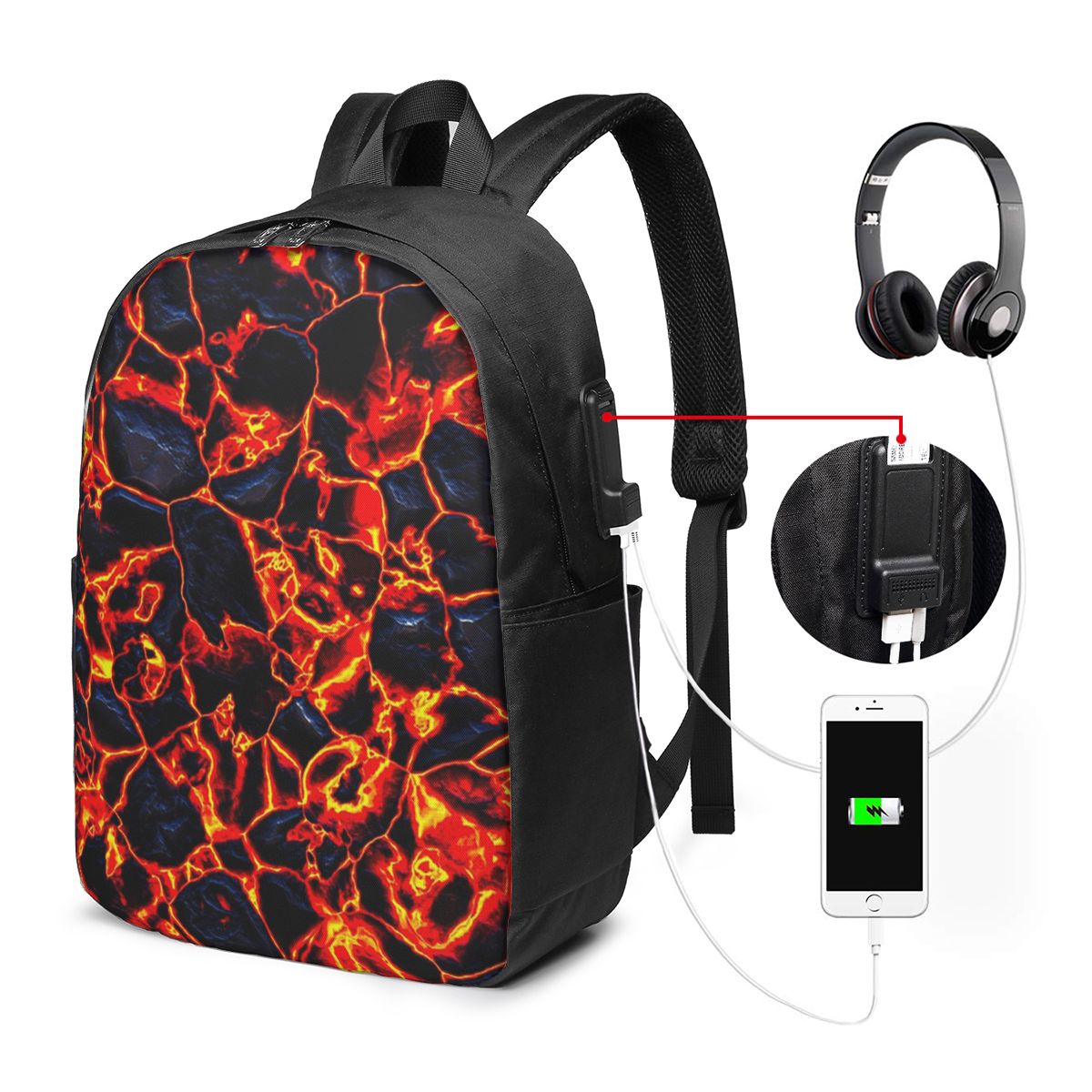 マグマ火山溶岩火災バックパック旅行ノートブックバッグコンピュ - Laptop Bag のレビューと価格