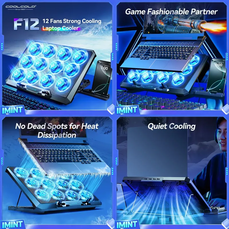 COOLCOLD ノートパソコン冷却パッド 12個の静音ファ - Laptop Cooling Pad のレビューと価格